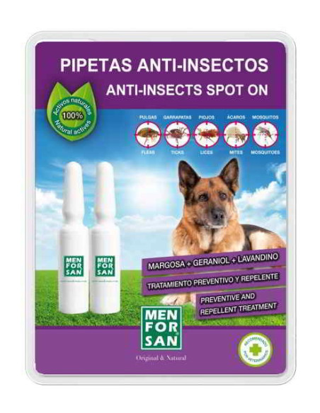 Pipeta anti-insectos para perros con margosa, geraniol y lavandino menforsan