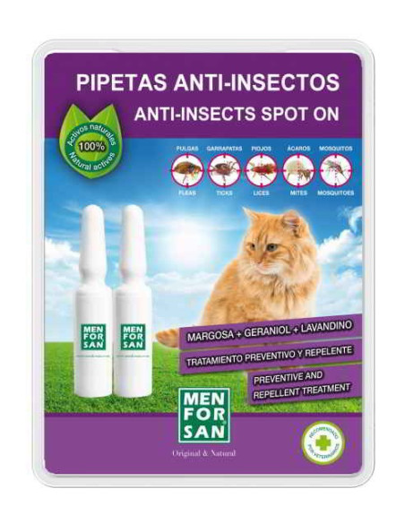 Pipeta anti-insectos gatos con margosa, geraniol y lavandino menforsan
