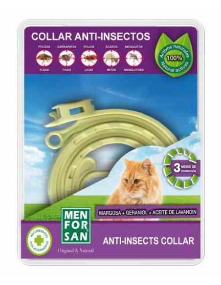 Collar anti-insectos para gatos con margosa, geraniol y lavandino menforsan