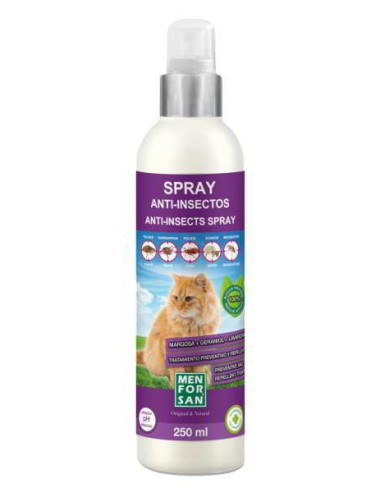 Spray anti-insectos para gatos con margosa, geraniol y lavandino menforsan