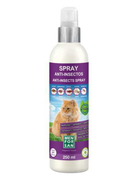 Spray anti-insectos para gatos con margosa, geraniol y lavandino menforsan