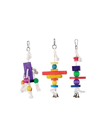 Juguete Agapornis  Madera, Cuerda y Campanas